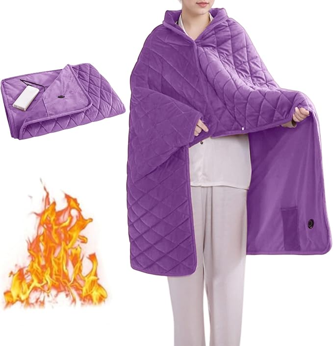 Portable Heated Blanket Soft Warm Heated Lap Rechargeable Electric Throw for Camping Car Travel Use No Battery