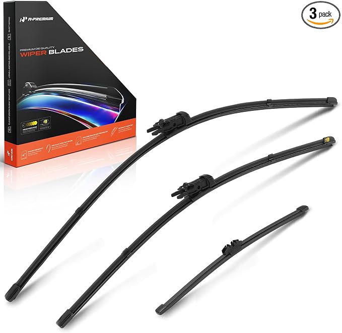 A-Premium 26"+21"+11" Windshield Wiper Blades Compatible with Ford Explorer 2020 2021 2022 2023 2024 - Front Rear Wipers Blade Set for TL2/FR_DH Arm Connector, with Wear Indicator & Towel (Pack of 3)