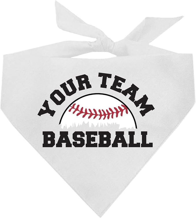 Custom Baseball Team Dog Bandana | 100% Cotton Adjustable Triangle | Made in USA | Personalized | Sports Fan | Game Day |White, One Size (1431)