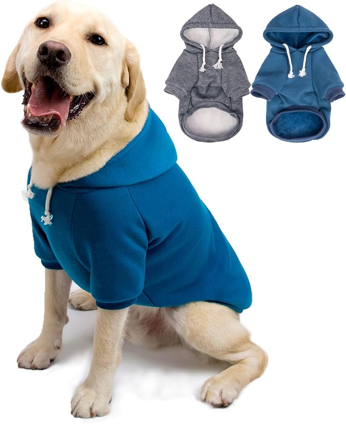 2-Pack Dog Hooded Sweaters & Jackets - Soft Dog Clothes Hoodie for Small/Medium/Large Dogs & Cats | All-Season Comfort & Fit, Stylish Pet Shirts Apparel & Accessories (Blue, Dark Grey, Medium)