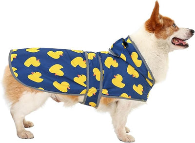 Dog Raincoat for Medium Dogs Waterproof Jacket Hooded Rain Coats with Reflective Strips Leash Hole & Poncho Adjustable Fit (Duck,M)