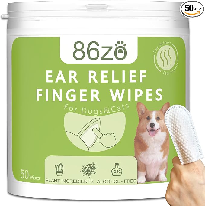 Dog Ear Finger Wipes for Dogs & Cats, Thicker Dog Ear Cat Ear Cleaner Wipes, Dog Ear Infection Relief to Relieve Ear Itching, Remove Ear Wax, Dirt, Smelly - Fresh Green Tea Scent