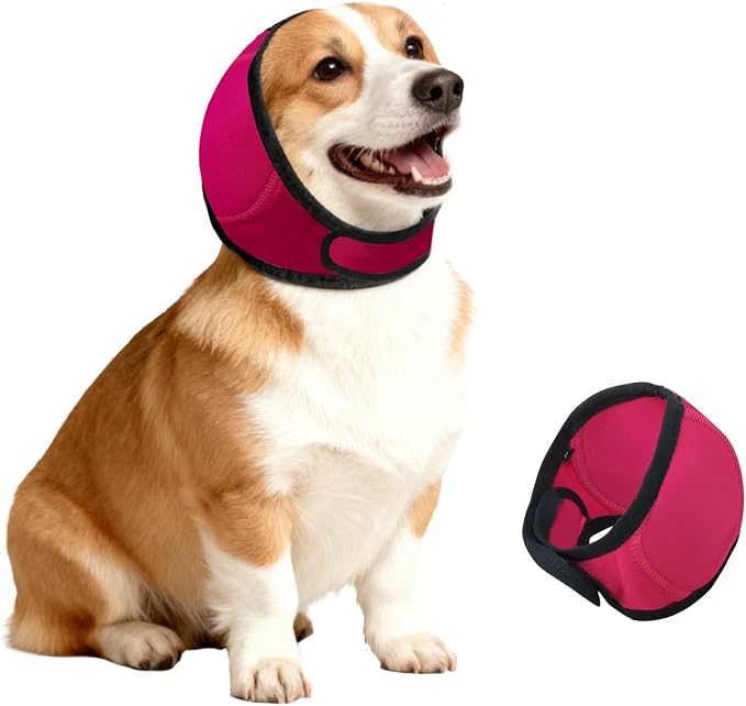 Dog Ears Cover, Dog Ear Muffs Noise Protection, Adjustable No Shake Ear Wrap Comfortable Quiet Dogs Calming Hood Blow Drying Headband Wraps (Fuchsia, Medium(Head Circle:14"-19"))
