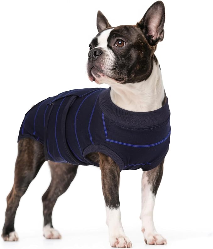 Dog Surgery Recovery Suit, Soft Breathable Dog Recovery Suit for Female Spay Male Nueuter, Anti Licking Puppy Onesie Pet Surgical Suit for Dogs Abdominal Wounds Skin Disease, Blue Strips S
