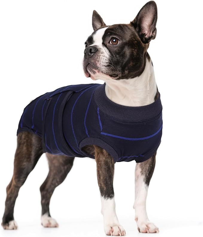 Dog Surgery Recovery Suit, Soft Breathable Dog Recovery Suit for Female Spay Male Nueuter, Anti Licking Puppy Onesie Pet Surgical Suit for Dogs Abdominal Wounds Skin Disease, Blue Strips M