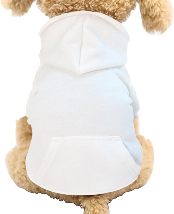 Jecikelon Soft Dog Hoodies for Small Dogs, Fleece Puppy Sweatshirt with Pockets, Warm Winter Cold Weather Coats for Pet Cat, Cute Clothes Puppy Costume (White, Medium)