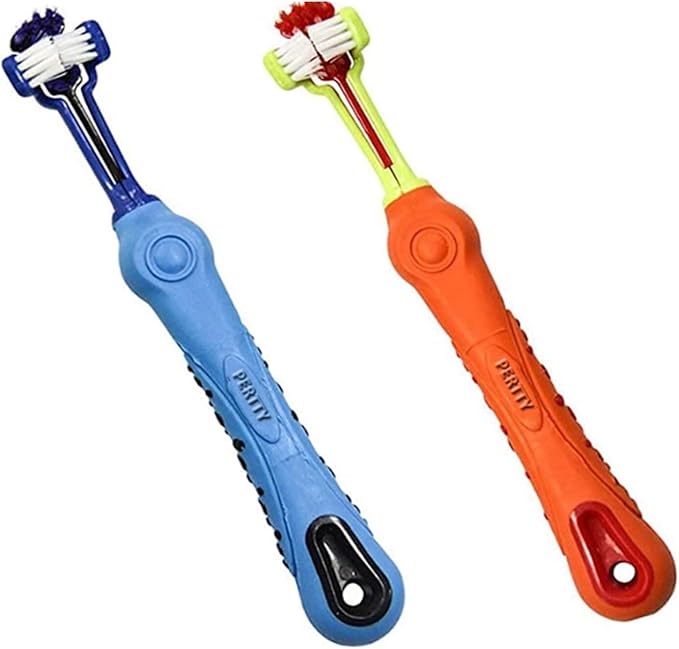 2 Pcs 3-Sided Pet Toothbrush Dog Cat Mouth Dental Teeth Care | Pet Brush for Bad Breath Tartar Cleaning