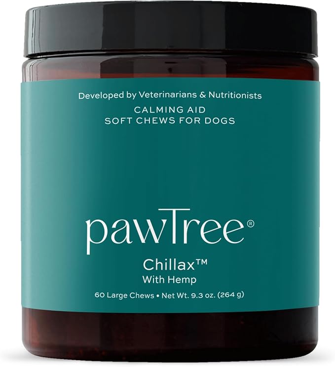 Chillax - Natural Calming Hemp Chews. Veterinarian-Developed Formula Helps Relieve Stress and Tension, Separation Anxiety and Soothe Fear from Storms - Large Soft Chews for Dogs (60 Count)