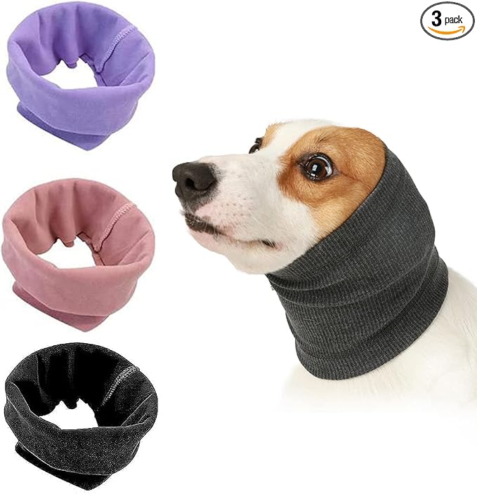 Quiet Ears Covers for Dogs 3pcs,Dog Snoods Ear Covers for Noise,Grooming and Force Drying Miracle Tool for Anxiety Relief & Calming Dogs(Grey+Pink+Purple) (Medium)