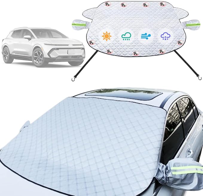 Car Windshield Cover Compatible with Chevrolet Chevy Equinox 2025 2024 2023 2022-2016 New Upgraded Custom Fit Magnetic Windproof Sunshade Cover 4-Layer Protection Ice, UV,Frost Wiper & Mirror Covers