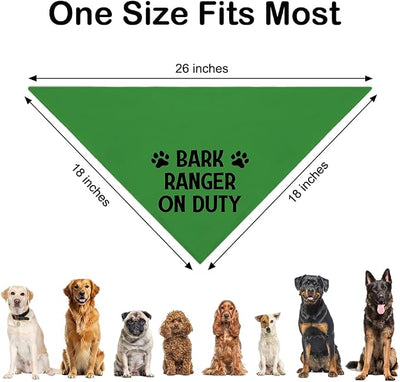 Bark Ranger On Duty Green Dog Bandana, Funny Puppy Scarf Photo Prop for Outdoor Adventure Hiking Camping Mountain, Christmas Birthday Gifts for Pet Lover, Gifts for Ranger, Dog Scouts Scarf