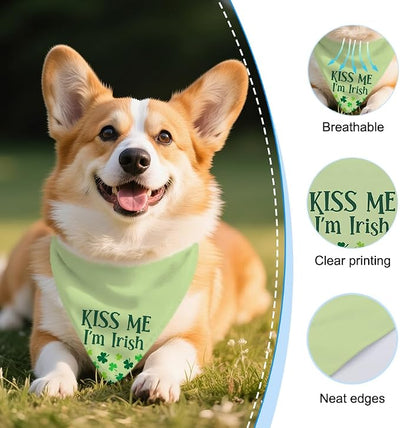 Kiss Me I'm Irish Funny Dog Bandana, Cute St. Patrick's Day Dog Bandana for Girls Boys Puppies, Green Spring Holiday Party Pet Scarf Accessories, Shamrock Lucky Irish Gifts for Dogs Mom Owners