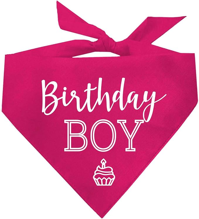 Birthday Boy with Cupcake Dog Bandana | 100% Cotton | Made in USA | Birthday | Pawty | Party Theme | Celebration Supplies | Photoshoot | Hot Pink, One Size (214)