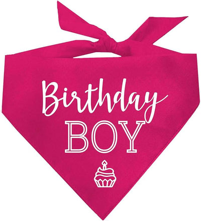 Birthday Boy with Cupcake Dog Bandana | 100% Cotton | Made in USA | Birthday | Pawty | Party Theme | Celebration Supplies | Photoshoot | Hot Pink X-Small (214)
