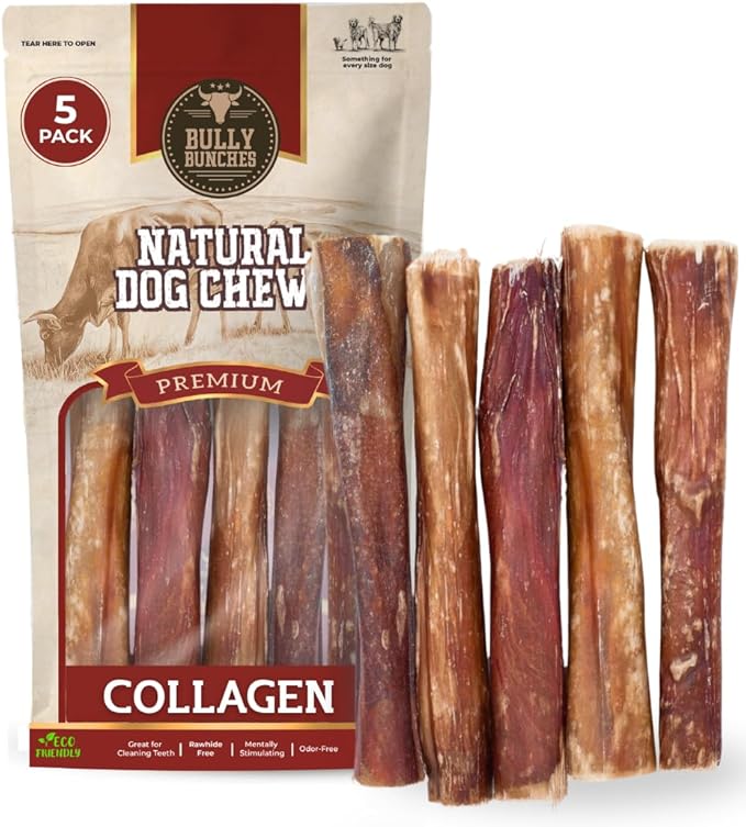 6 Inch Collagen Wrapped in Beef Bully Stick | Consistently Sized, All-Natural, Long Lasting Dog Chew | Dental Stick for Avid Chewers (6 Inch, 5 Pack)