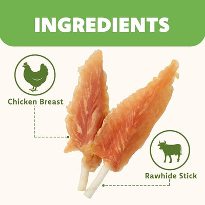 MON2SUN Dog Treats, 22 Count, 4–4.5 Inch Chicken Wrapped Rawhide Sticks, Triangle Shape Chews for Small Dogs & Puppies, 10.08 oz