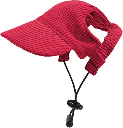 Dog Baseball Cap, Dog Cat Summer Beach Visor Hat with Ear Holes, Adjustable Puppy Sunbonnet Headdress (Red, X-Small)