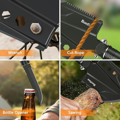 Foldable Camping Shovel - 30.4" High Carbon Steel Portable Multitool Entrenching Tool for Backpacking, Hiking, Survival & Car Emergency - Versatile & Sturdy
