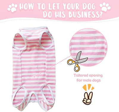 Dog's Recovery Suit Post Surgery Shirt for Puppy, Small Dog Surgical Recovery Suit for Female Male Dogs, Dog Onesie Protect Surgical Wound(Pink White Stripe-xs)