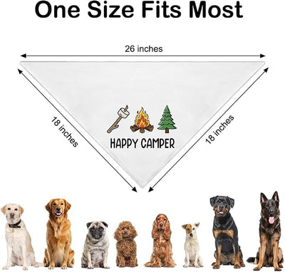 Happy Camper White Dog Bandana, Funny Pet Scarf Accessory Photo Prop for Nature Outdoor Adventure Hiking Camping Mountain, Christmas Birthday Gifts for Puppy Mom Dad Lover Camper