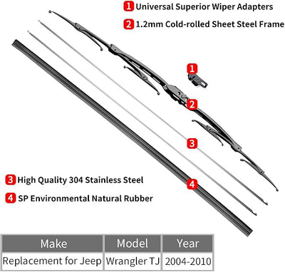 OTUAYAUTO 13"+13" Front Windshield Wiper Blades - Replacement for Jeep Wrangler TJ 1997-2006 Window Wipers - J Hook Premium All Weather - Original Factory Quality (Pack of 2)