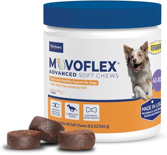 MOVOFLEX Advanced Soft Chews Hip and Joint Support Supplement for Medium Dogs - 60 Count by Virbac