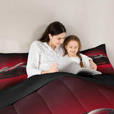 Erosebridal Race Car Comforter Set King Size, Boys Extreme Sports Bedding Set, Racing Cool Speed Quilt for Kids Teens Adult Men Bedroom, Geometric Red Striped Duvet Insert With 2 Pillow Cases