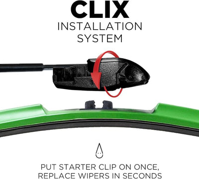ClixWipers 18" + 18" (Set of 2) Green All Weather Premium Automotive Replacement Windshield Wiper Blades, Passenger and Driver Side Winter Wiper Blades for Various Car Models