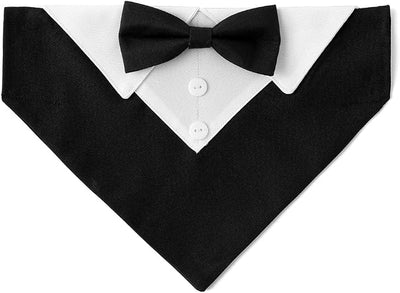 Tuxedo Dog Collar for Wedding Engagement and Birthday, Formal Dog Bandana Collar Costume with Bow Tie and Adjustable Buckle,Suitable for Small Medium Large Dog. (Black, M)