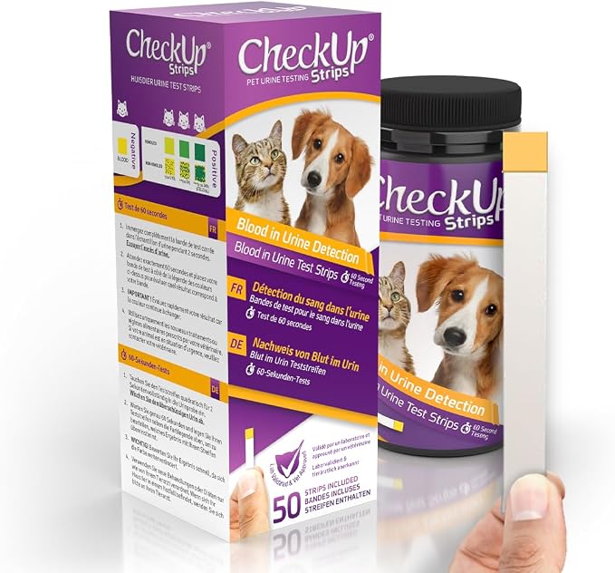 CheckUp Blood in Urine Test Strips for Cats & Dogs | At-Home Hematuria Detection, Urinary Health Monitoring – 50 Reagent Strips