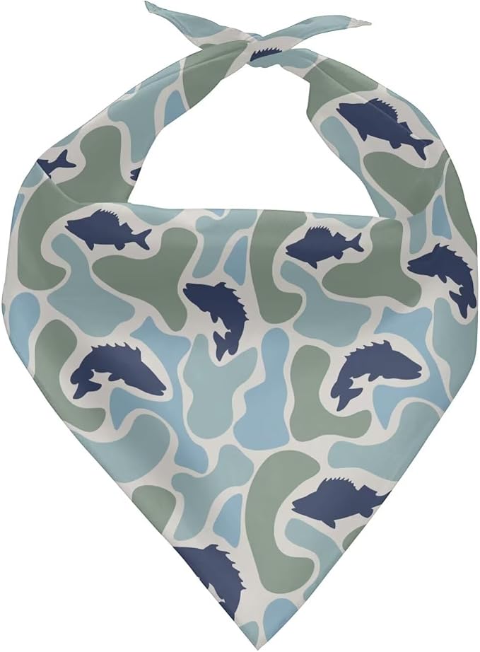 Blue Fish Camo Dog Bandana Washable Soft Dog Bibs Scarf Dog Bandanas Adjustable Kerchief for Small Large Dogs Cat