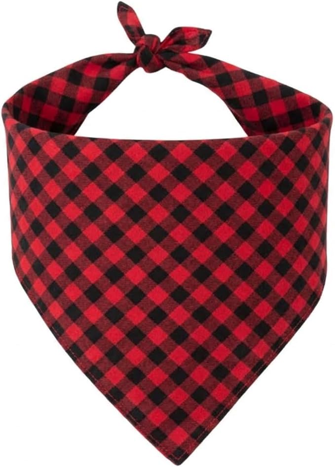 Cotton Linen Dog Bandanas 1 Pack, Plaid Checkered Bandana for Large Dogs, Soft Breathable Classic Dog Apparel & Accessories (Red Plaid, Large)