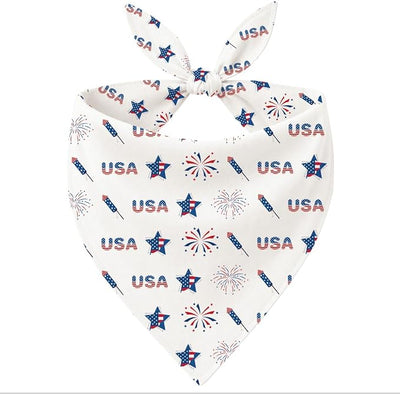 4th of July Dog Bandana, USA Firework Star Pet Triangle Scarf for Parade BBQ Party Outfit, Patriotic Neckerchief for Small Medium Dogs, Independence Day Puppy Gift