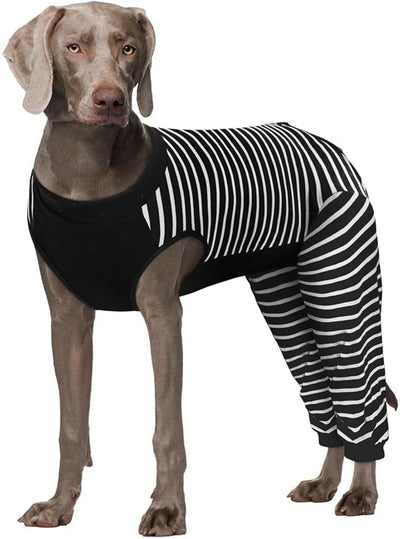 Kuoser Dog Recovery Suit with Anti Licking Rear Leg Sleeve, Black 4XL | Abdominal Dog Surgical Suit with Pants Cover Protect Wounds, Dogs Elbow Protector Soft Pet Surgery Onesie Cone Alternative