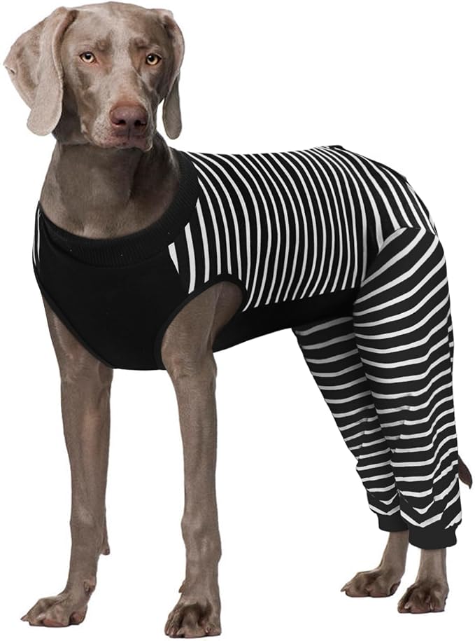 Kuoser Dog Recovery Suit with Anti Licking Rear Leg Sleeve, Black 3XL | Abdominal Dog Surgical Suit with Pants Cover Protect Wounds, Dogs Elbow Protector Soft Pet Surgery Onesie Cone Alternative