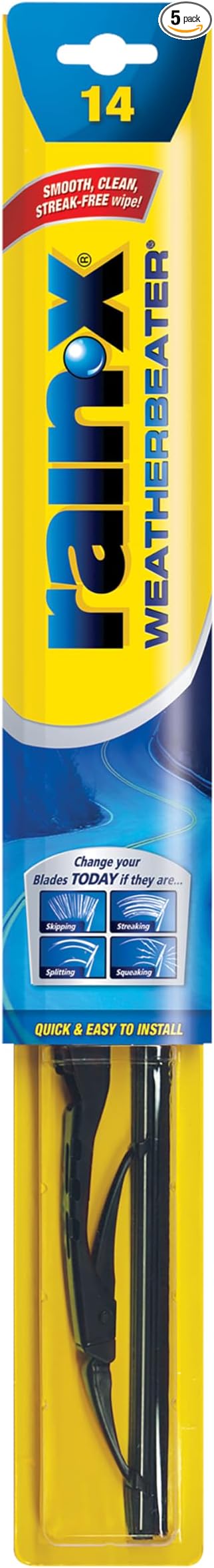 Rain-X RX30214 WeatherBeater Wiper Blades, 14" Windshield Wipers (Pack of 1), Automotive Replacement Windshield Wiper Blades That Meet Or Exceed OEM Quality And Durability Standards (Pack of 5)