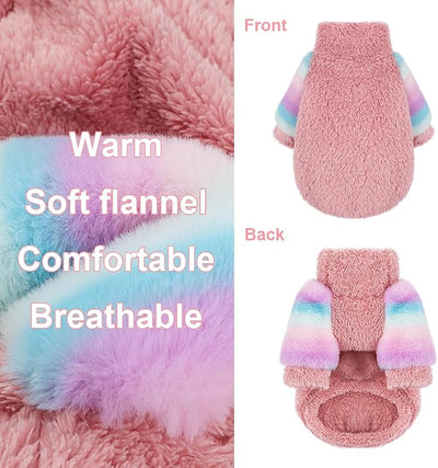 Dog Sweaters for Small Dogs, Chihuahua Fleece Clothes, Clothes Winter Warm Puppy Boys Girls, Rainbow Sleeve Sweater,Tiny Outfits Teacup Yorkie (Pink, X-Small)