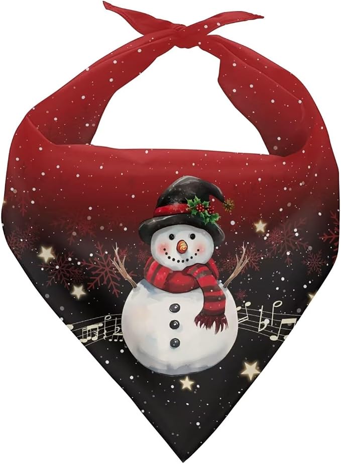 Christmas Dog Bandanas 1 Pack Snowman Printing Reversible Triangle Bibs Puppy Winter Adjustable Triangle Scarves for Small to Large Dog and Cats