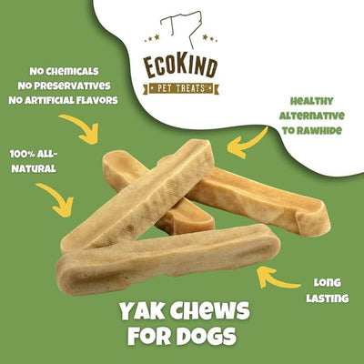 EcoKind Yak Cheese Himalayan Dog Chews, Yak Chews for Large Dogs, Long Lasting Bone for Aggressive Chewers, Only 3 Ingredients, Natural High Protein Treats, No Additives, Lactose Free, Large - 2 Chews
