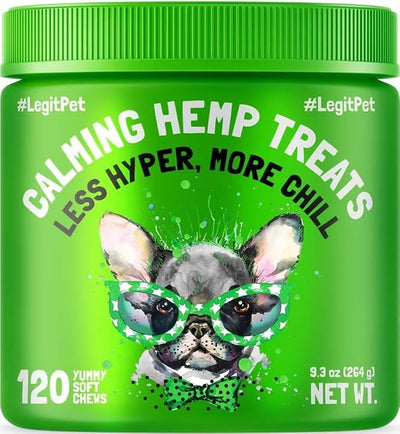 Calming Hemp Treats for Dogs Made in USA Organic Hemp Natural Separation Aid Helps Barking, Chewing, Thunder, Fireworks, Aggressive Behavior Soothing Stress Relief Natural Relaxation 120 Chews