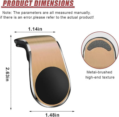 YoRise Magnetic Car Phone Holder, L Type 360° Rotatable Adjustable Car Air Vent Cellphone Mount, No-Hand Clip-On Navigation Bracket, Universal Vehicle Smartphones Stand Accessories (Gold-2PCS)