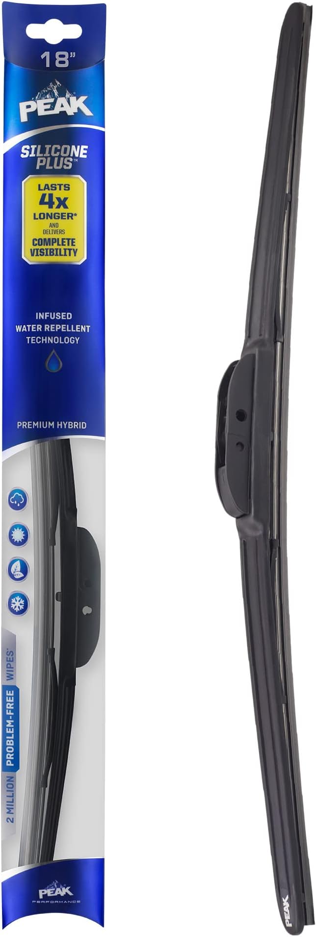 PEAK Silicone Plus 18" All-Weather Hybrid Windshield Wiper Blade, Premium Replacement Front Windshield Wiper Blade with Universal Connector, Pack of 1