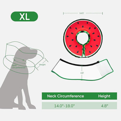 Supet Raised Inflatable Dog Cone After Surgery - Adjustable Recovery Donut Collar with Removable Shield to Stop Licking Wounds & Protect Stitches - Soft Dog Cone Alternative for Dogs (Watermelon,XL)