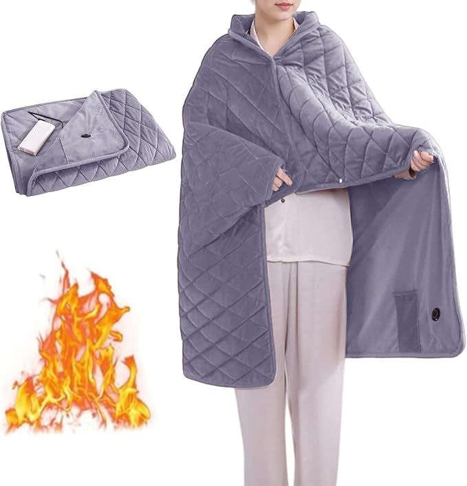 Portable Heated Blanket Soft Warm Heated Lap Rechargeable Electric Throw for Camping Car Travel Use No Battery