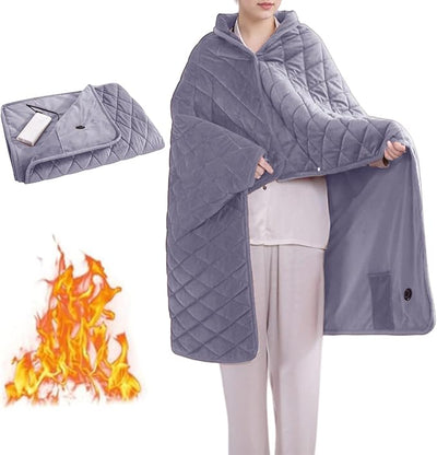 Portable Heated Blanket Soft Warm Heated Lap Rechargeable Electric Throw for Camping Car Travel Use No Battery