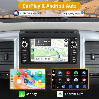 Junsun Car Radio Stereo for Dodge Ram 1500 2500 3500 2009 2010 2011 2012 Avenger Challenger 2008 2009 2010 2011 2012 2013 2014, 7 Inch Touch Screen with Wireless CarPlay Android Auto Backup Camera