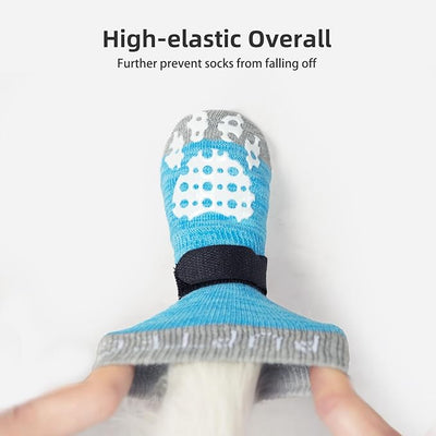 PUPTECK Double Side Anti-Slip Dog Socks with Adjustable Straps for Indoor Wear - 2 Pairs Pet Paw Protection Traction Control Socks on Hardwood Floor