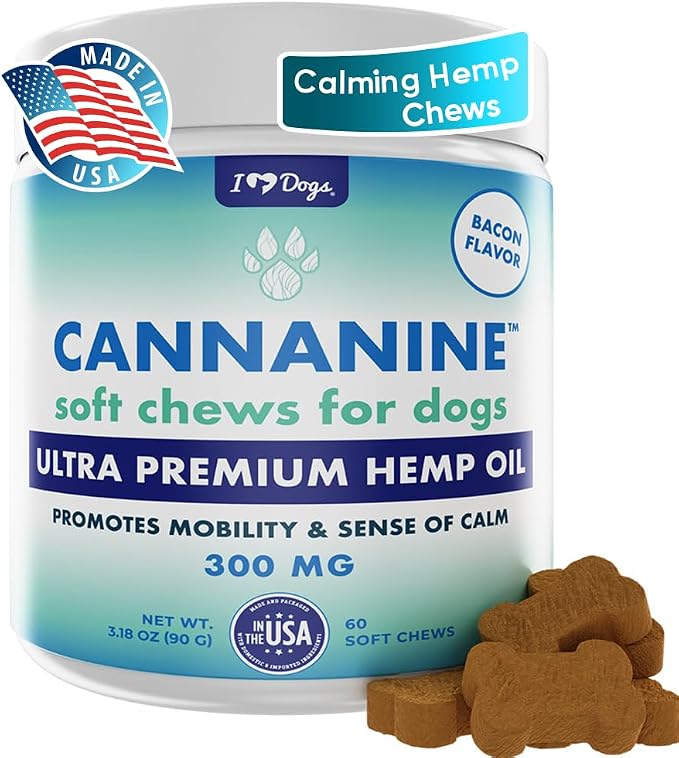 Hemp Calming & Mobility Chews for Dogs - Dog Anxiety Relief Bites with Hemp - Bacon Flavored Dog Calming Treats for Anxiety, Stress, & Joint Movement