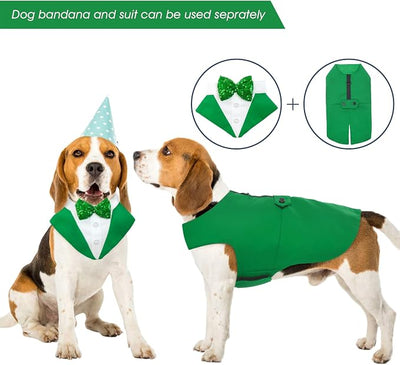 Kuoser St. Patrick's Day Tuxedo Suit and Bandana Set, Wedding Party Suit, Prince Wedding Bow Tie Shirt Formal Costume for Large and Medium Dogs, Golden Retriever, Samo, Bulldogs