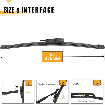 AUTOBOO 15 Inch Rear Wiper Blade Replacement for Porsche Macan 2025-2015 Panamera 2016-2010 Ram ProMaster City 2021-2015 Land Rover Range Rover Sport 2024-2017 -OE BACK Wiper Blade 15" (Pack of 1)